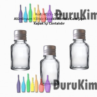 Alüminyum Kapaklı Renksiz Cam Şişe 15ml Kod: 4015