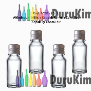 Alüminyum Kapaklı Renksiz Cam Şişe 20ml Kod: 4020