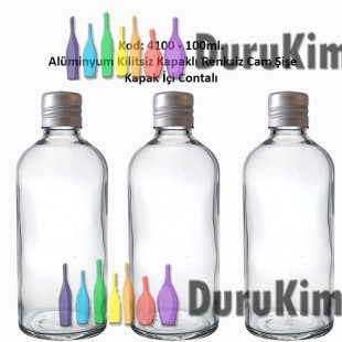 Aluminyum Kapaklı Renksiz Cam Şişe 100ml Kod: 4100