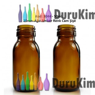 50ml Amber/Kahverengi 25m Ağız Cam Şişe Kod 3044 