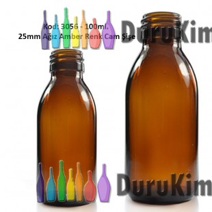 100ml Amber/Kahverengi 25mm Ağız Cam Şişe Kod 3056 