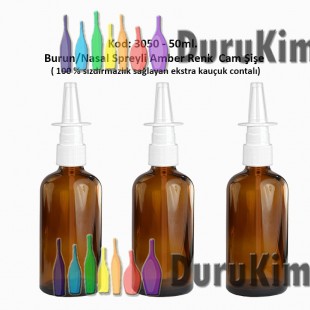 50ml. Burun Spreyli Amber Renk Cam Şişe Kod: 3050 