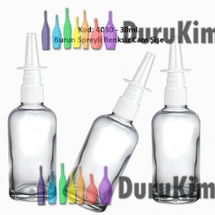 30ml. Burun Spreyli Renksiz Cam Şişe Kod: 4030 