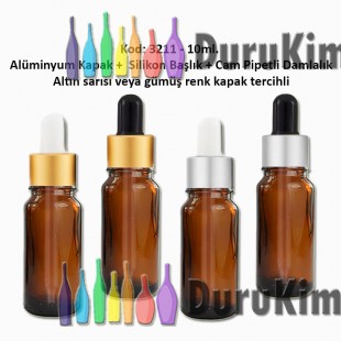 Cam Pipetli Damlalıklı Amber Renk Cam Şişe 10ml Kod: 3211