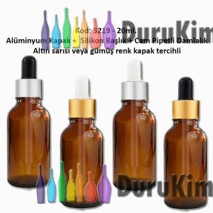 Cam Pipetli Damlalıklı Amber Renk Cam Şişe 20ml Kod: 3219