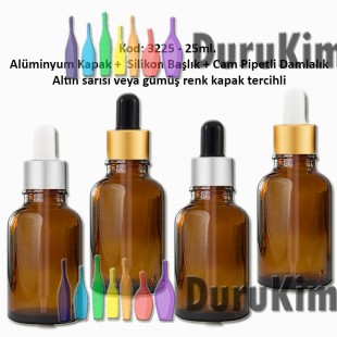 Cam Pipetli Damlalıklı Amber Renk Cam Şişe 25ml Kod: 3225