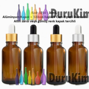 Cam Pipetli Damlalıklı Amber Renk Cam Şişe 30ml Kod: 3230