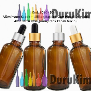 Cam Pipetli Damlalıklı Amber Renk Cam Şişe 50ml Kod: 3050