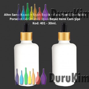 Porselen Görünümlü Beyaz Cam Pipetli Damlalıklı Şişe 30ml Kod: 401 