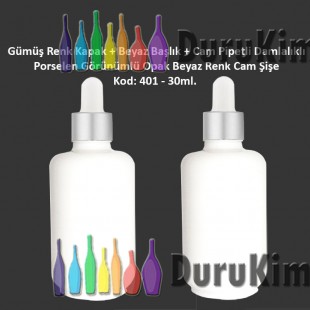 Porselen Görünümlü Beyaz Cam Pipetli Damlalıklı Şişe 30ml Kod: 401 