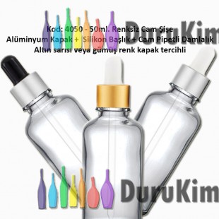 Cam Pipetli Damlalıklı Renksiz Cam Şişe 50ml Kod: 4050