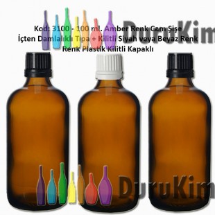 İçten Damlalıklı Tıpalı Amber Cam Şişe 100ml Kod: 3100