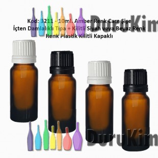 İçten Damlalıklı Tıpalı Amber Cam Şişe 10ml Kod: 3211