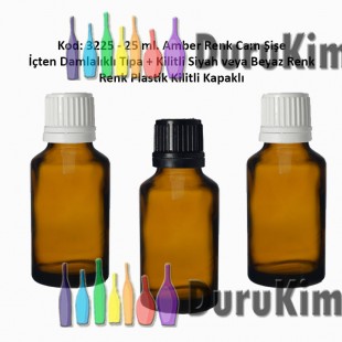 İçten Damlalıklı Tıpalı Amber Cam Şişe 25ml Kod: 3225