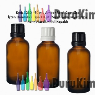 İçten Damlalıklı Tıpalı Amber Cam Şişe 30ml Kod: 3230