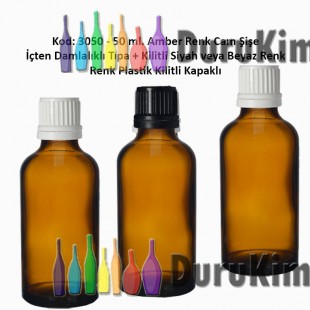 İçten Damlalıklı Tıpalı Amber Cam Şişe 50ml Kod:  3050