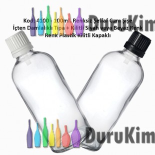 İçten Damlalıklı Tıpalı Renksiz Cam Şişe 100ml Kod: 4100