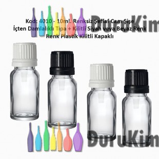 İçten Damlalıklı Tıpalı Renksiz Cam Şişe 10ml Kod: 4010