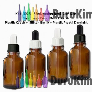 Plastik Pipetli Damlalıklı 25ml. Amber Cam Şişe Kod 3225 