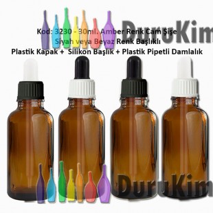 Plastik Pipetli Damlalıklı 30ml. Amber Cam Şişe Kod 3230 