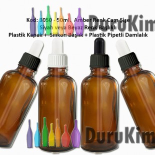 Plastik Pipetli Damlalıklı 50ml. Amber Cam Şişe Kod 3050 