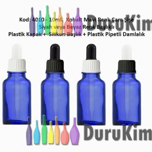 Kobalt Mavi Renk Plastik Pipetli Damlalıklı Cam Şişe 10ml Kod: 4010