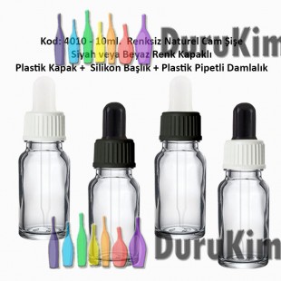 Plastik Pipetli Damlalıklı 10ml. Renksiz Cam Şişe Kod: 4010 