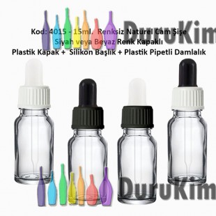 Plastik Pipetli Damlalıklı 15ml. Renksiz Cam Şişe Kod: 4015