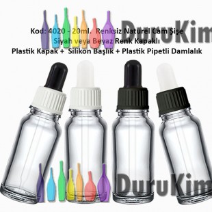 Plastik Pipetli Damlalıklı 20ml. Renksiz Cam Şişe Kod: 4020 