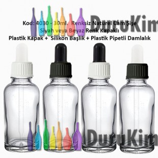 Plastik Pipetli Damlalıklı 30ml. Renksiz Cam Şişe Kod: 4030 