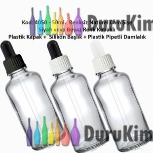 Plastik Pipetli Damlalıklı 50ml. Renksiz Cam Şişe Kod: 4050 