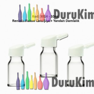 10ml. Yandan Damlalıklı Flakon Renksiz Cam Şişe Kod: 3014 