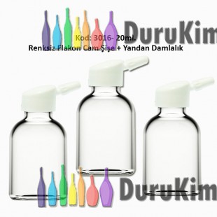 20/25ml. Yandan Damlalıklı Flakon Renksiz Cam Şişe Kod: 3016  