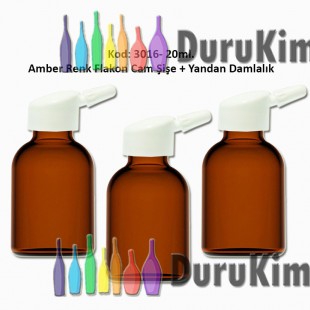 20/25ml. Yandan Damlalıklı Flakon Amber Cam Şişe Kod: 3016  