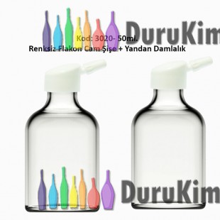 50ml. Yandan Damlalıklı Flakon Renksiz Cam Şişe Kod: 3020 