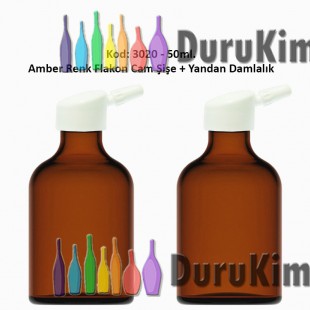 50ml. Yandan Damlalıklı Flakon Amber Cam Şişe Kod: 3020 