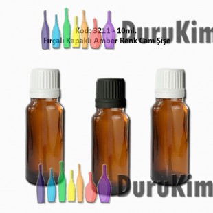 10ml. Amber Cam Şişe Fırçalı Kapaklı Kod 3211