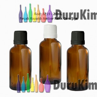 20ml. Amber Cam Şişe Fırçalı Kapaklı Kod 3219