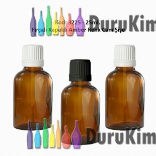 25ml. Amber Cam Şişe Fırçalı Kapaklı Kod 3225