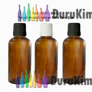 30ml. Amber Cam Şişe Fırçalı Kapaklı Kod 3230