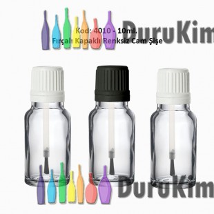 10ml. Renksiz Cam Şişe Fırçalı Kapaklı Kod 4010