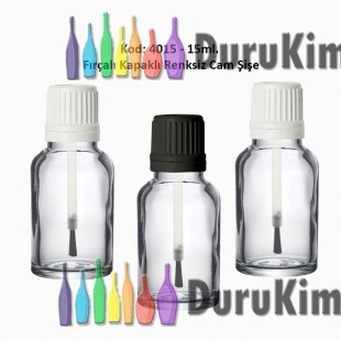 15ml. Renksiz Cam Şişe Fırçalı Kapaklı Kod 4015