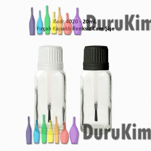 20ml. Renksiz Cam Şişe Fırçalı Kapaklı Kod 4020