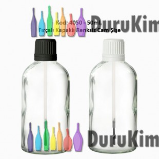 50ml. Renksiz Cam Şişe Fırçalı Kapaklı Kod 4050