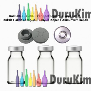 8/10ml. Flakon Cam Şişe + Stoper + Alüminyum Kapsül Kapak