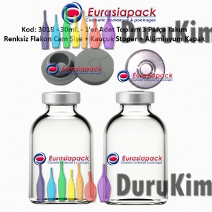 30ml. Flakon Cam Şişe + Stoper + Alüminyum Kapsül Kapak