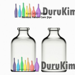 50ml. Flakon Renksiz Cam Şişe Kod: 3020 