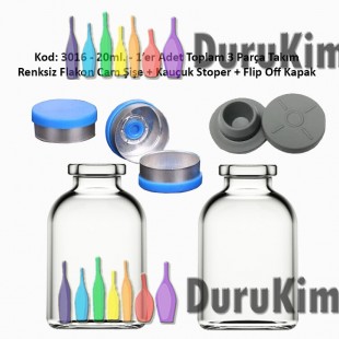 20/25ml. Flakon Renksiz Cam Şişe + Stoper + Flip Off Kapak