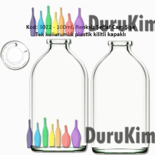 100ml. Kilitli Çakma Kapaklı Renksiz Flakon Cam Şişe Kod: 3022 