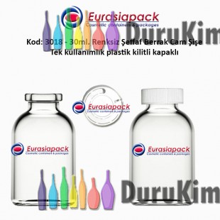 30ml. Kilitli Çakma Kapaklı Renksiz Flakon Cam Şişe Kod: 3018